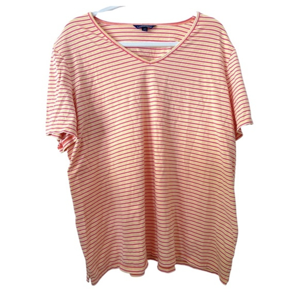 Lands End V-Neck Pink and Yellow striped short sleeved t-shirt size 3X like new